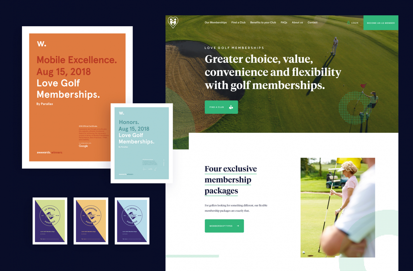 Mobile Excellence Award via Awwards for Love Golf Memberships for Parallax